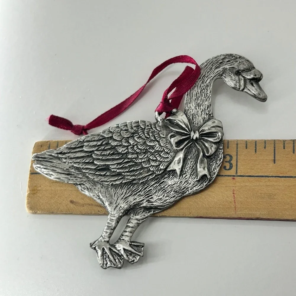 St Nicholas Square Pewter Goose Ornament Bow Christmas Holiday‎ New Bird